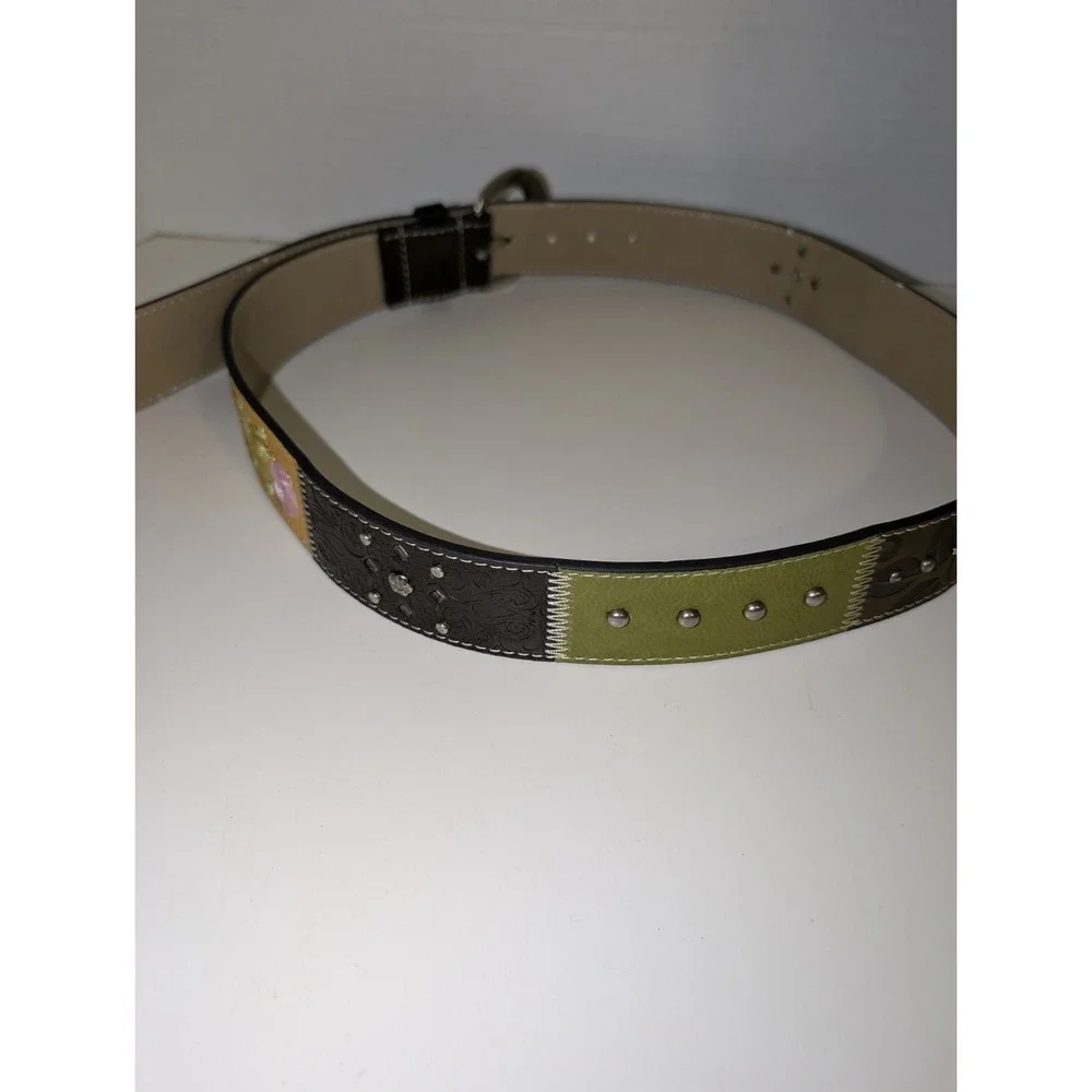 Faux‎ Leather Floral Embroidered Colorful Studded Belt